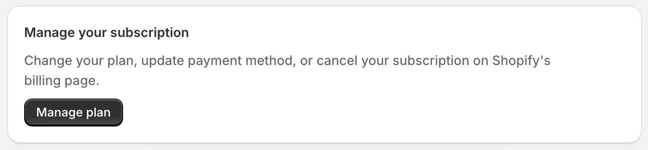 The Manage your subscription box on the Billing page, with the Manage plan button